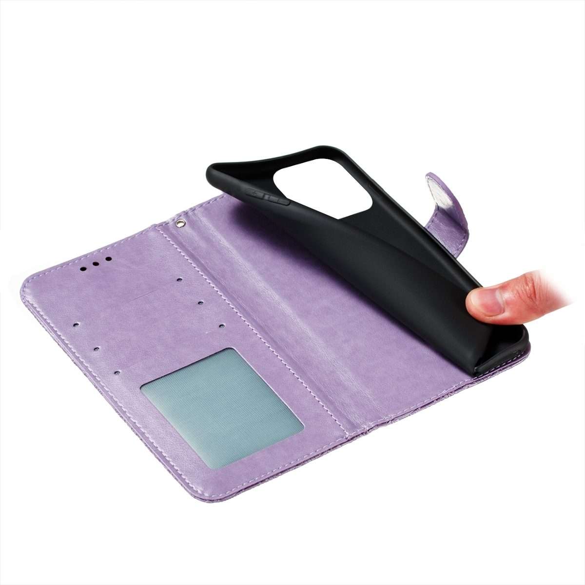 For iPhone 15 Pro Lace Flower Embossing Flip Leather Phone Case(Purple)