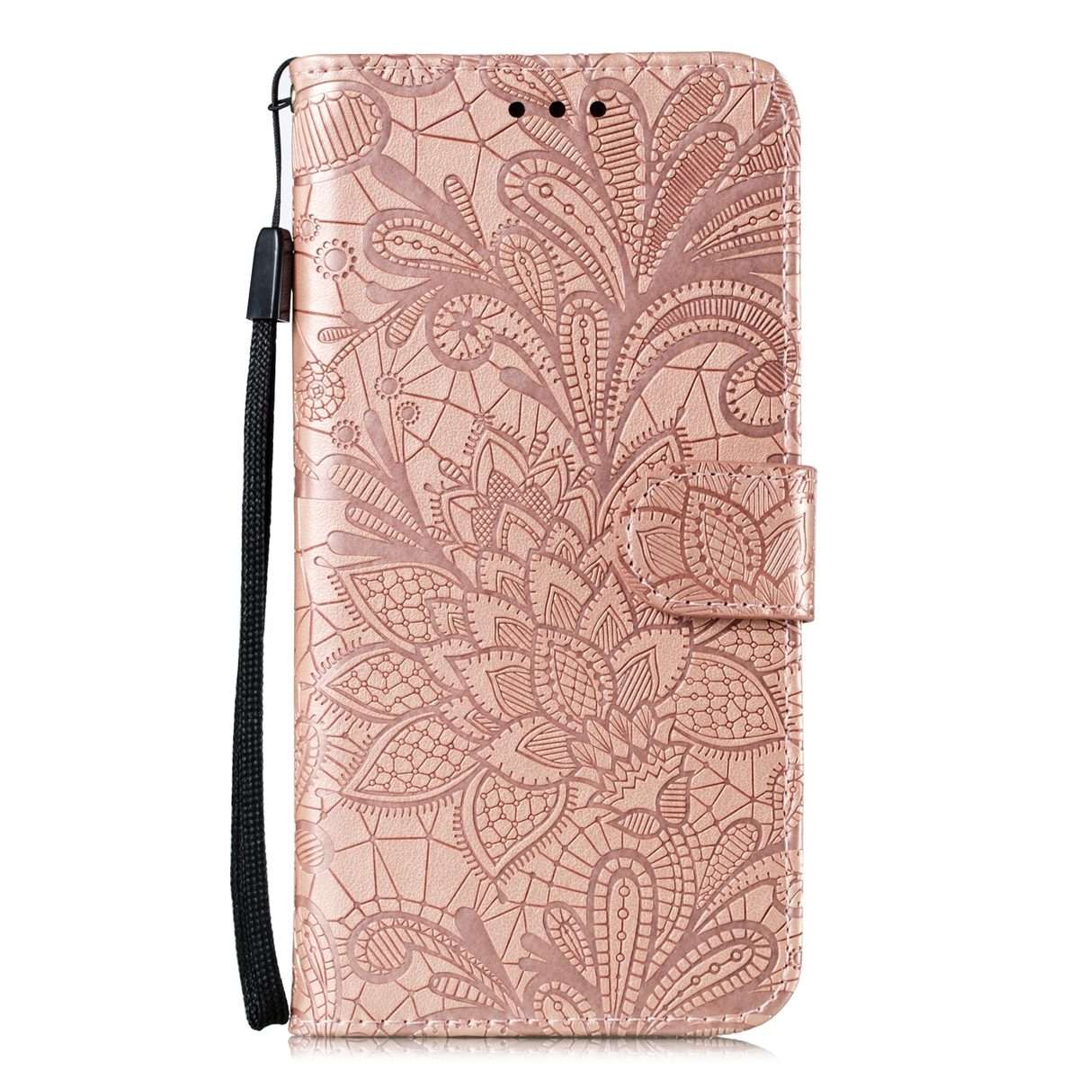 For iPhone 15 Pro Max Lace Flower Embossing Flip Leather Phone Case(Rose Gold)