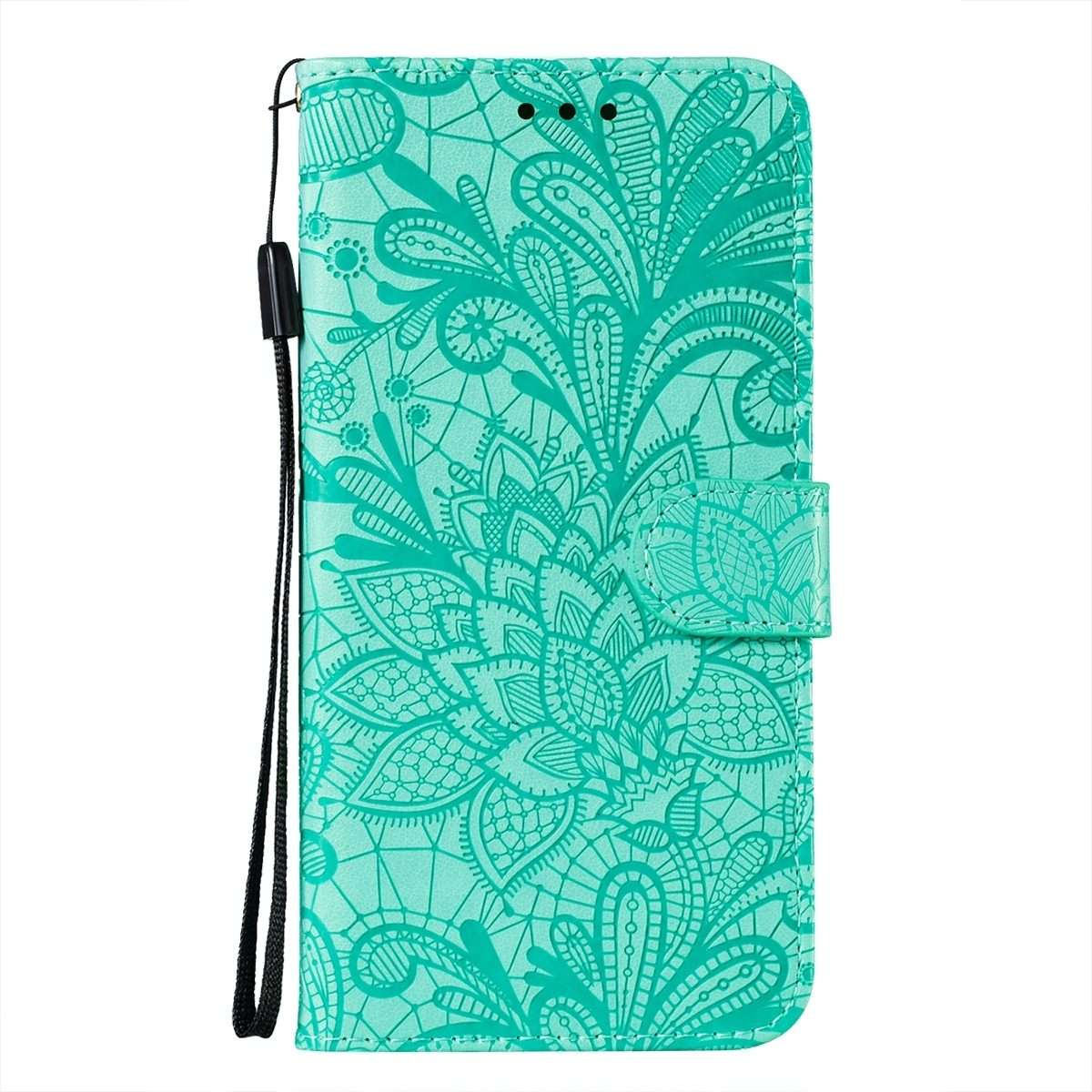 For iPhone 15 Pro Max Lace Flower Embossing Flip Leather Phone Case(Green)