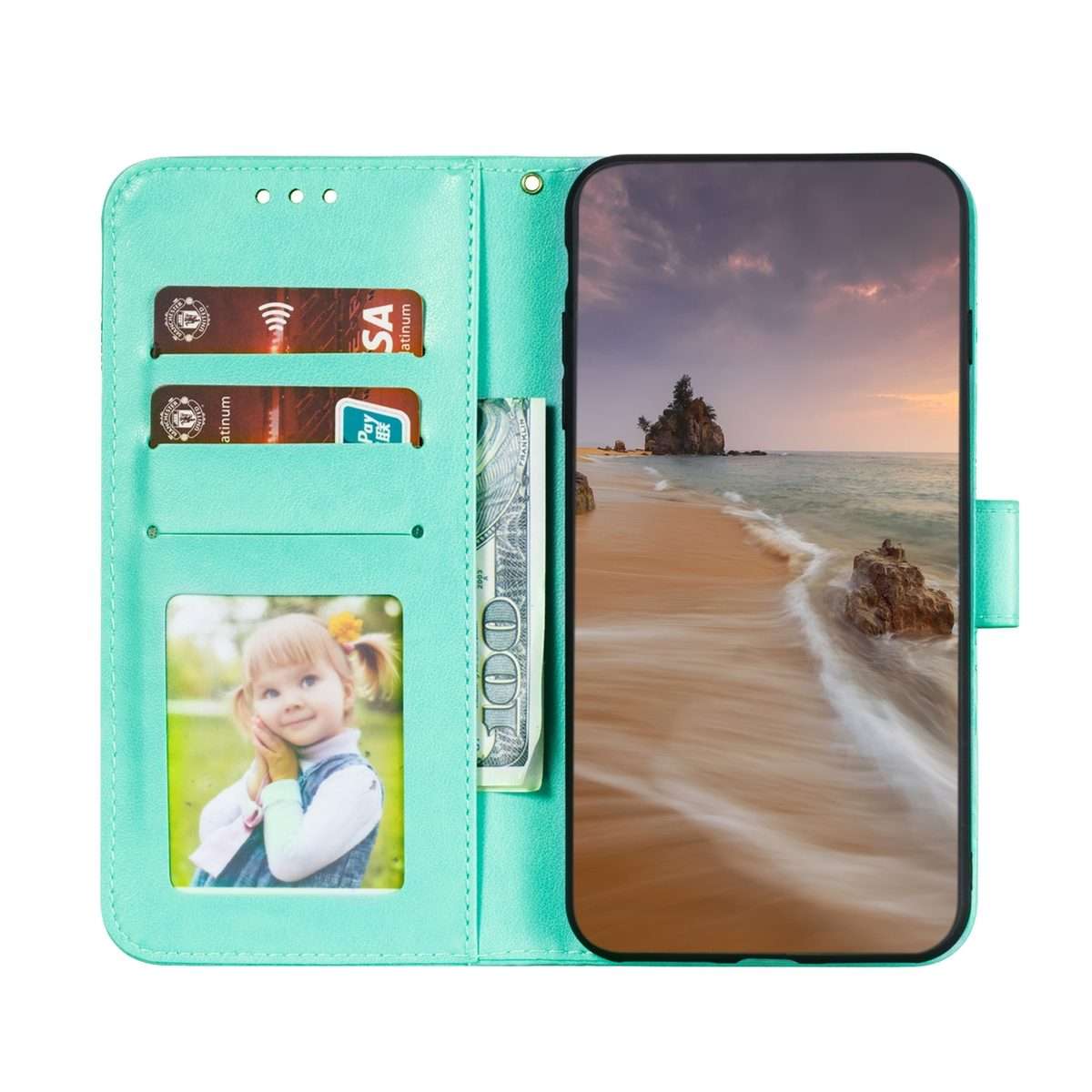 For iPhone 15 Pro Max Lace Flower Embossing Flip Leather Phone Case(Green)