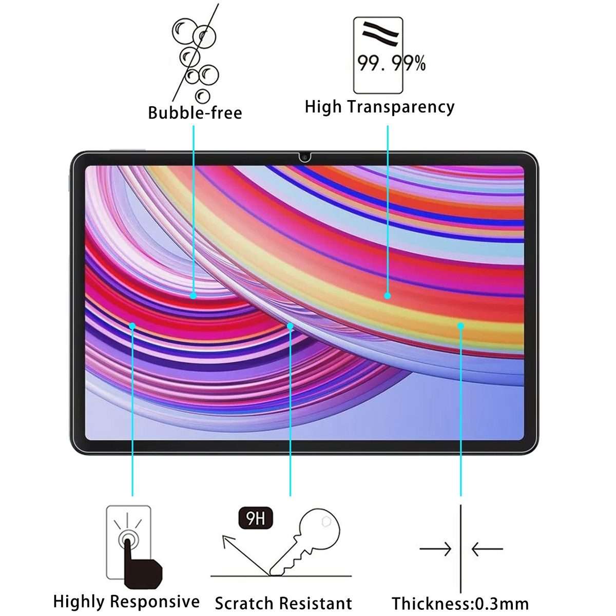 For Redmi Pad 2 Pro/Pad Pro/Poco Pad M1 2pcs 9H 0.3mm Explosion-proof Tempered Glass Film