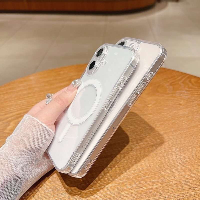 For iPhone 16 Pro Max Fine Hole MagSafe Magnetic Clear Acrylic TPU Case(Transparent)