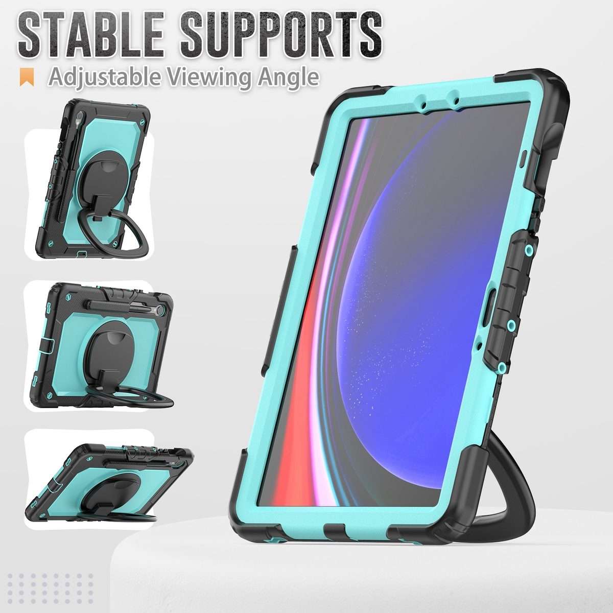 For Samsung Galaxy Tab S9 D Type Silicone Hybrid PC Tablet Case with Handle Holder(Light Blue PC)