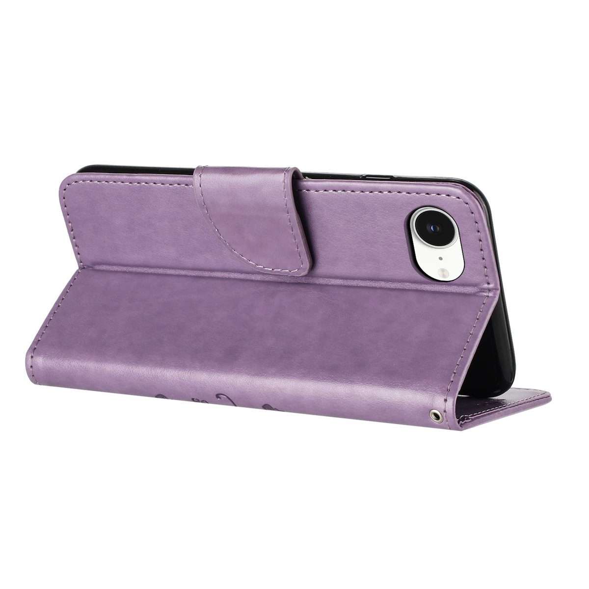 For iPhone 17e / 16e Butterfly Flower Pattern Flip Leather Phone Case(Light Purple)