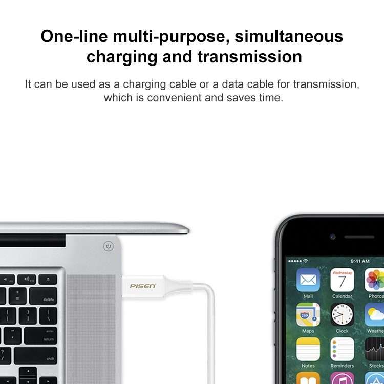 PISEN 1m 2.4A USB to 8 Pin Anti Breaking Fast Charging Cable