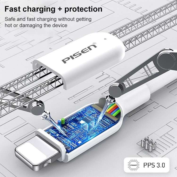 PISEN 1m 3.0A Type-C to 8 Pin PD Fast Charging Cable