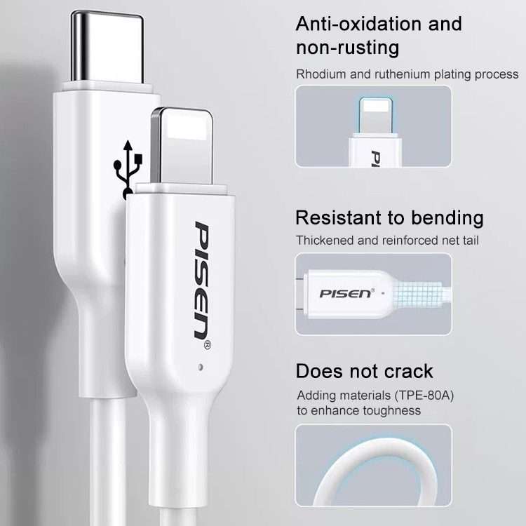 PISEN 1m 3.0A Type-C to 8 Pin PD Fast Charging Cable