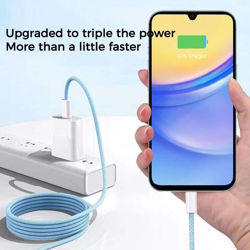 1m USB-C / Type-C to Type-C Macaron Braided Charging Cable(Blue)