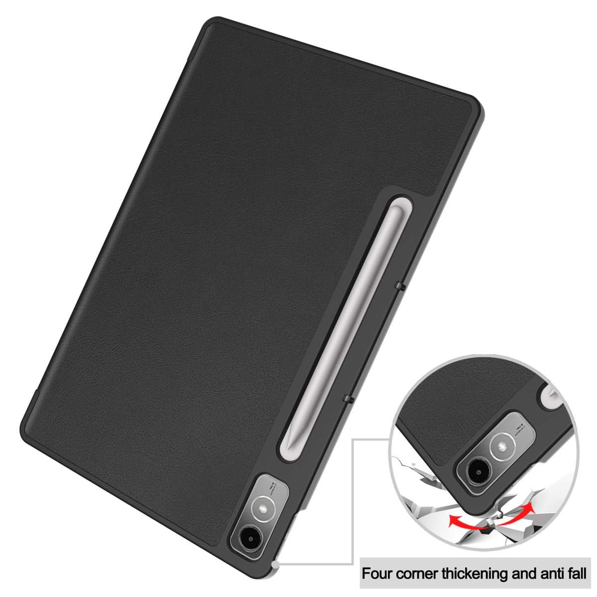 For Lenovo Tab P12/Xiaoxin Pad Pro 12.7 inch Custer Solid Color 3-Fold Stand Leather T ... (Black)