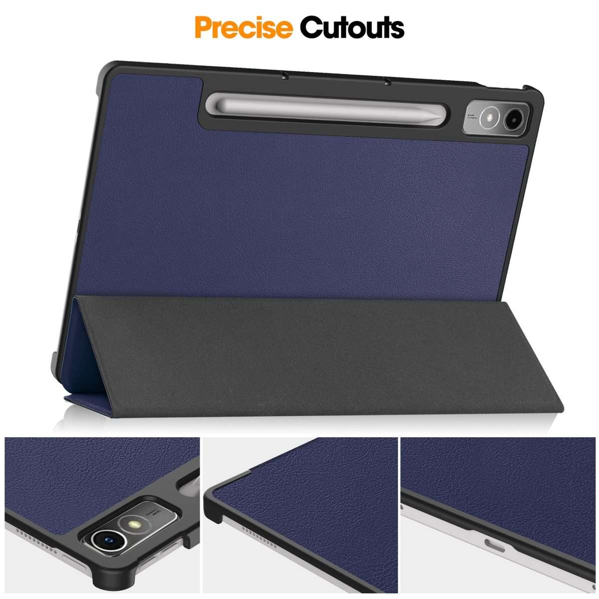 For Lenovo Tab P12/Xiaoxin Pad Pro 12.7 inch Custer Solid Color 3-Fold Stand Leath ... (Dark Blue)