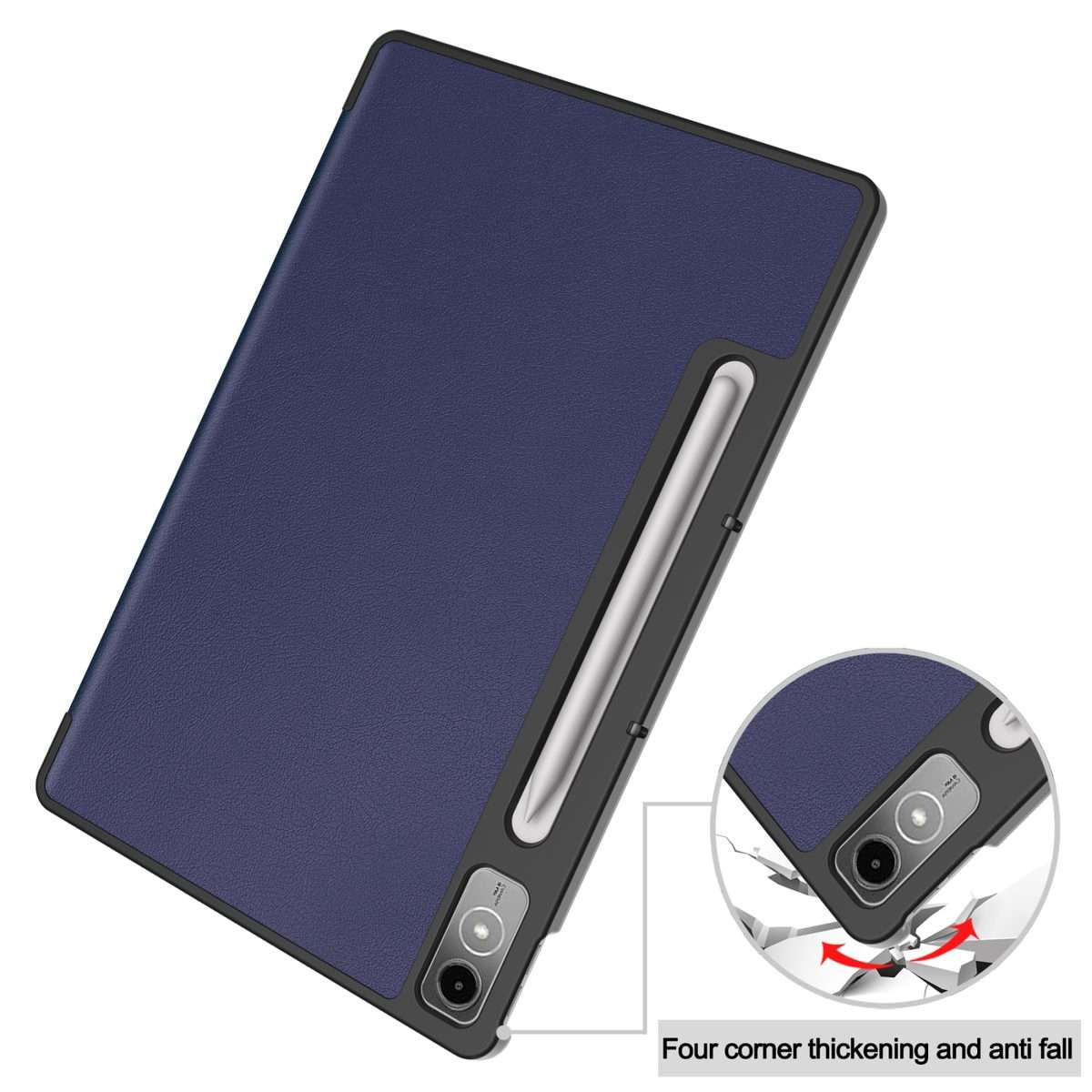 For Lenovo Tab P12/Xiaoxin Pad Pro 12.7 inch Custer Solid Color 3-Fold Stand Leath ... (Dark Blue)