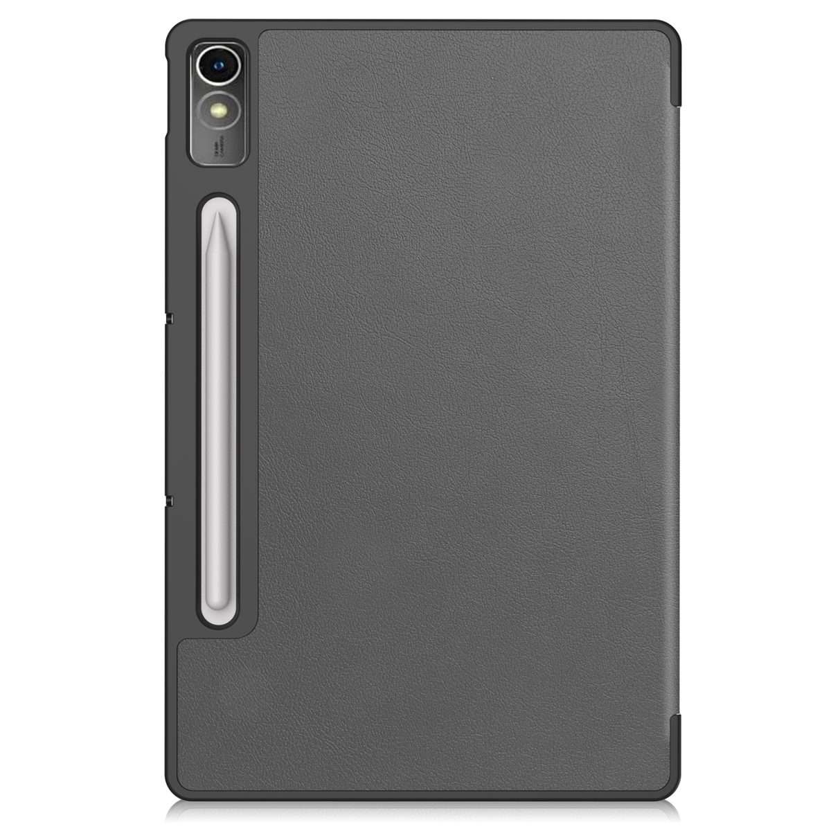 For Lenovo Tab P12/Xiaoxin Pad Pro 12.7 inch Custer Solid Color 3-Fold Stand Leather Ta ... (Grey)