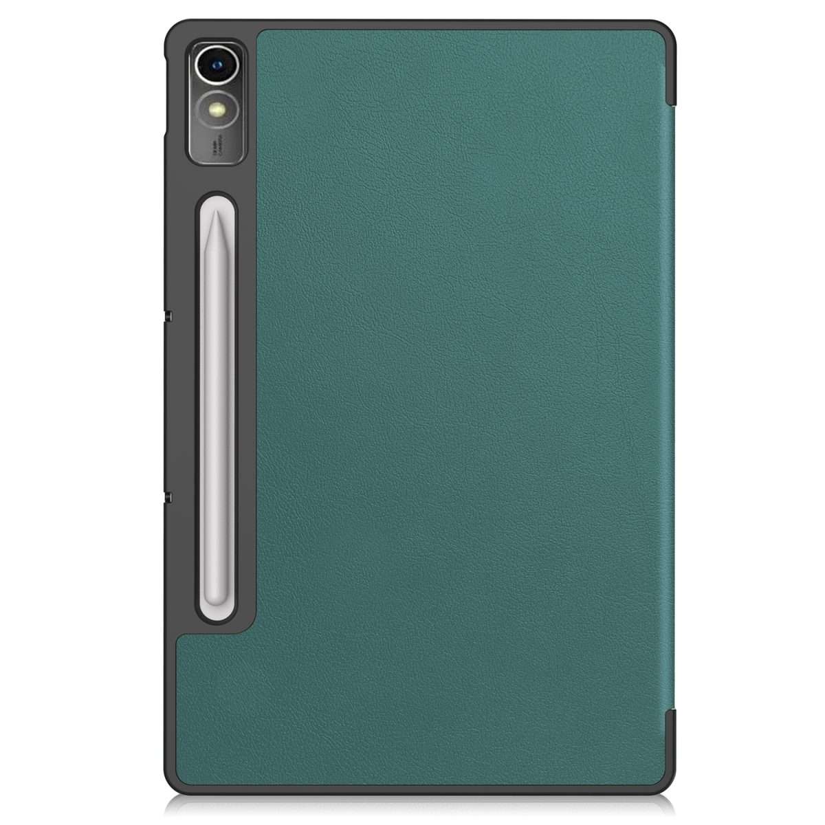 For Lenovo Tab P12/Xiaoxin Pad Pro 12.7 inch Custer Solid Color 3-Fold Stand Leat ... (Dark Green)