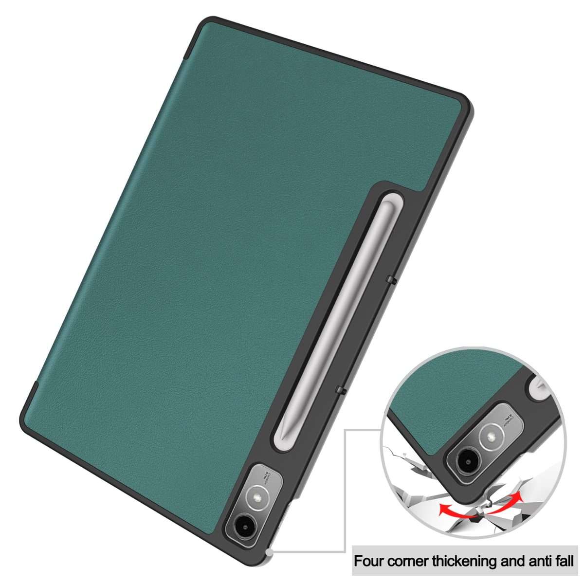 For Lenovo Tab P12/Xiaoxin Pad Pro 12.7 inch Custer Solid Color 3-Fold Stand Leat ... (Dark Green)
