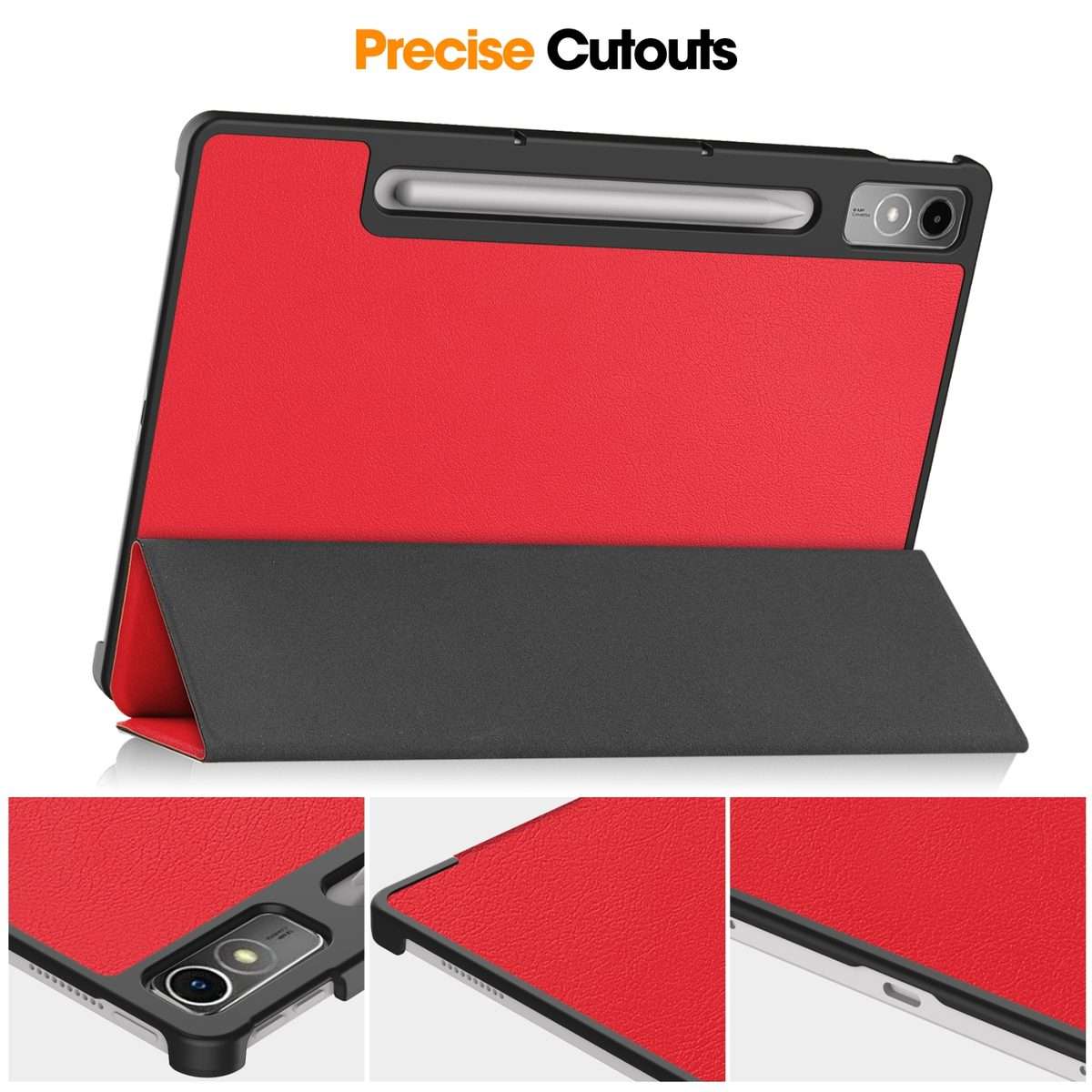For Lenovo Tab P12/Xiaoxin Pad Pro 12.7 inch Custer Solid Color 3-Fold Stand Leather Tab ... (Red)