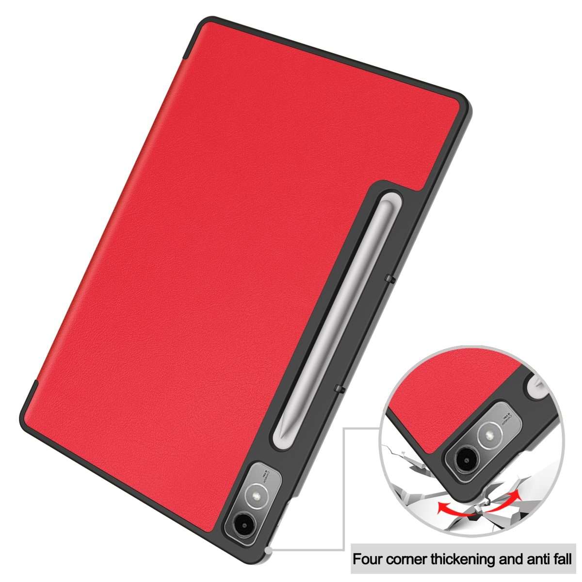 For Lenovo Tab P12/Xiaoxin Pad Pro 12.7 inch Custer Solid Color 3-Fold Stand Leather Tab ... (Red)