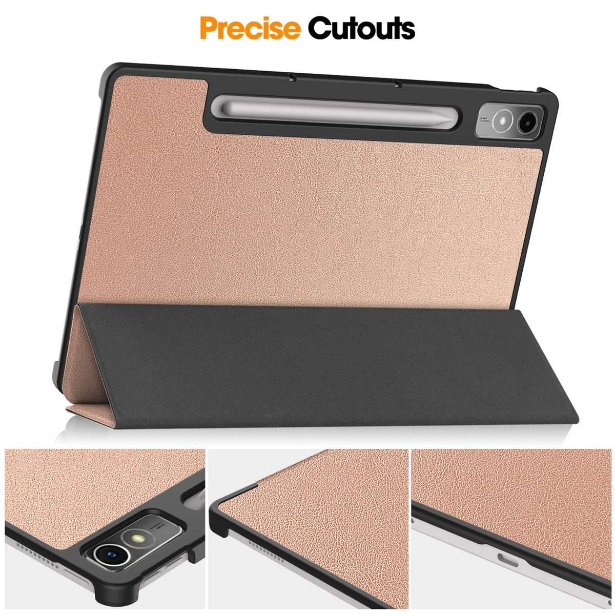 For Lenovo Tab P12/Xiaoxin Pad Pro 12.7 inch Custer Solid Color 3-Fold Stand Leath ... (Rose Gold)