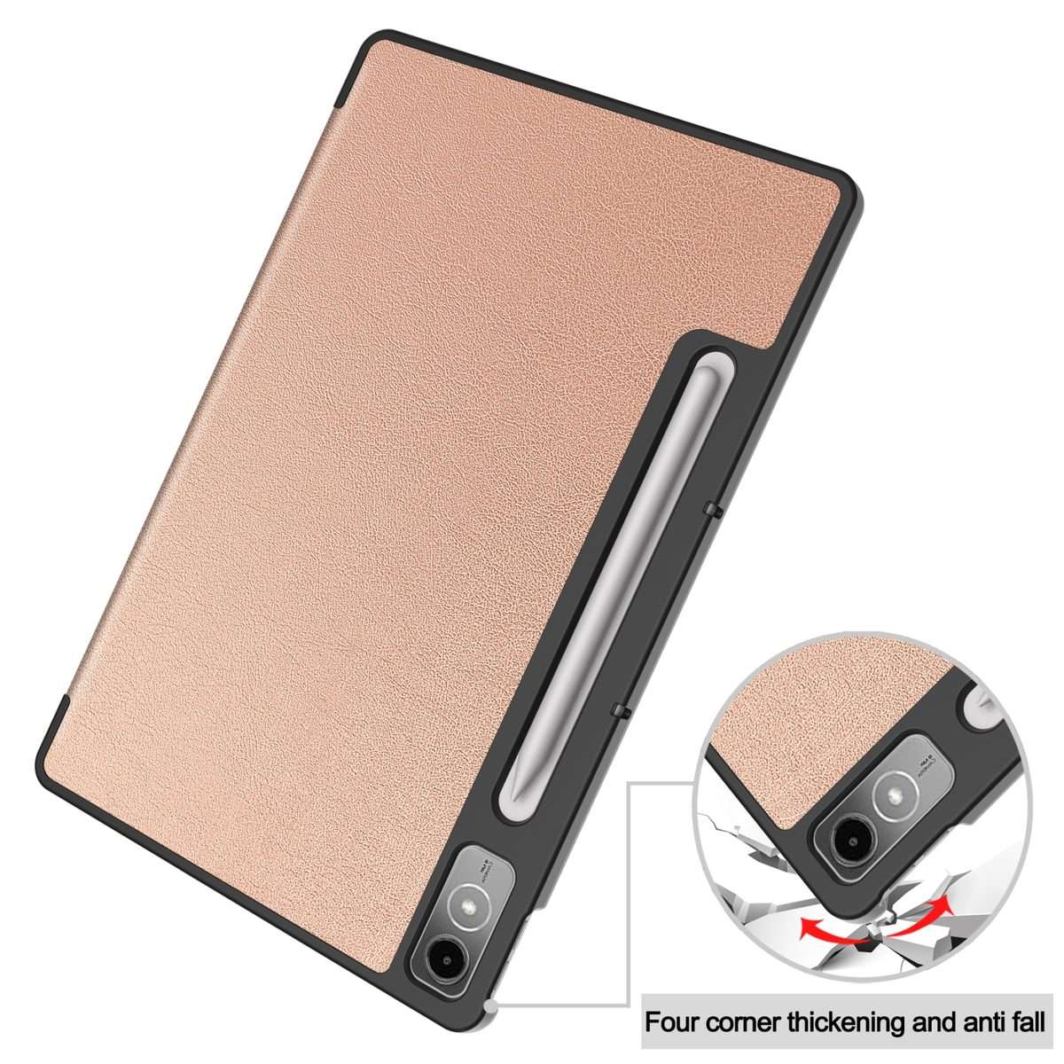For Lenovo Tab P12/Xiaoxin Pad Pro 12.7 inch Custer Solid Color 3-Fold Stand Leath ... (Rose Gold)