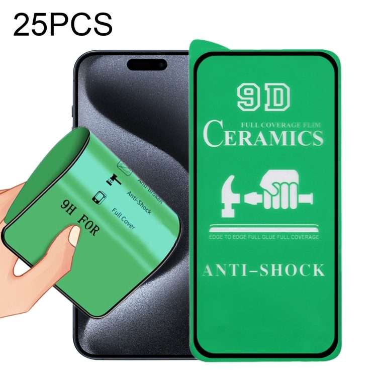 For iPhone 15 Pro Max 25pcs 9D Full Screen Full Glue Ceramic Film