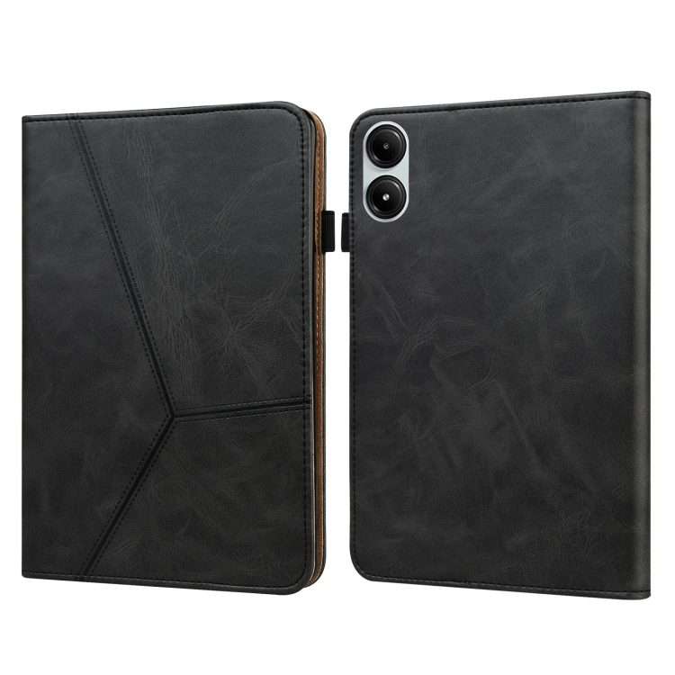 For Xiaomi Poco Pad 12.1 Solid Color Stripe Embossed Leather Tablet Case(Black)