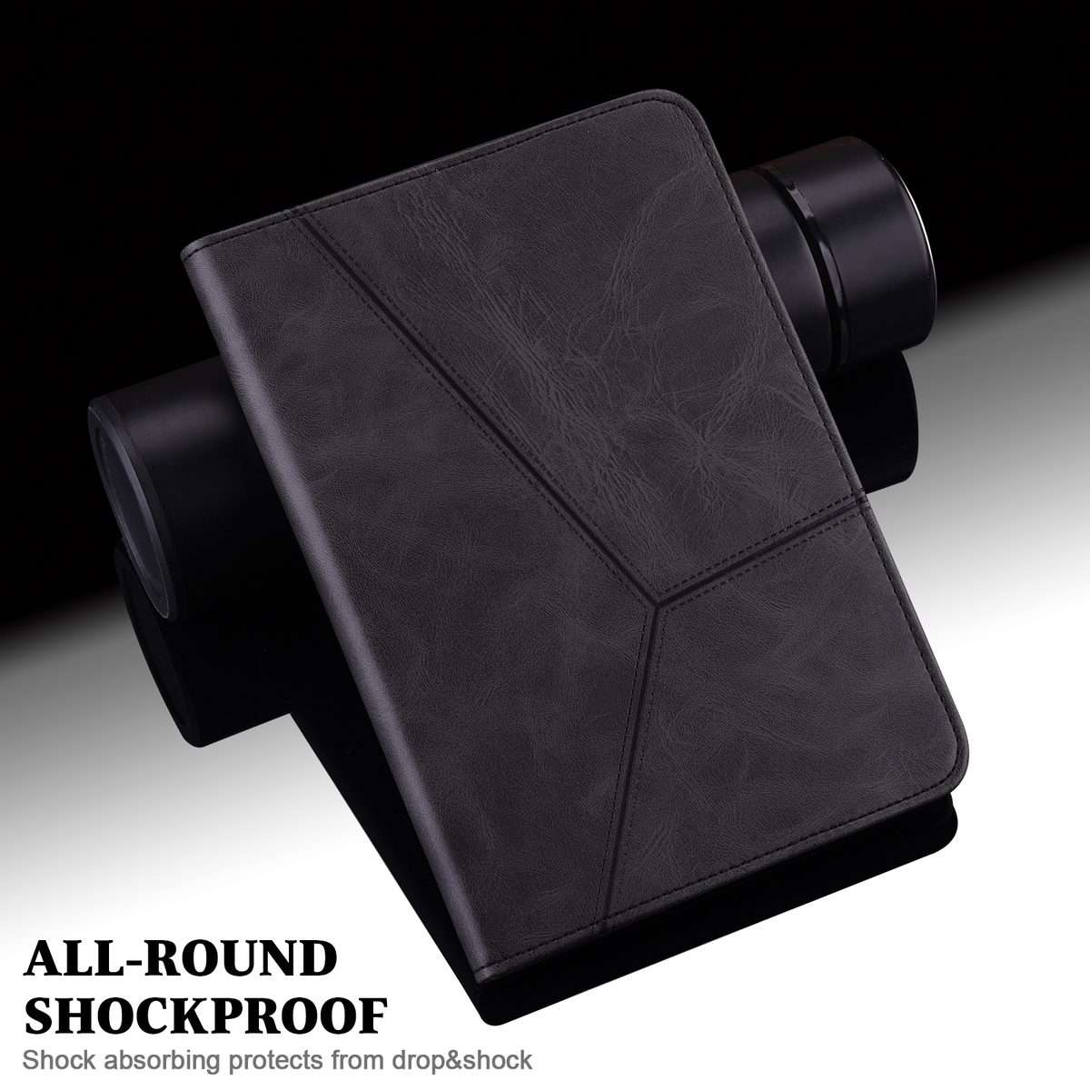 For Xiaomi Poco Pad 12.1 Solid Color Stripe Embossed Leather Tablet Case(Black)