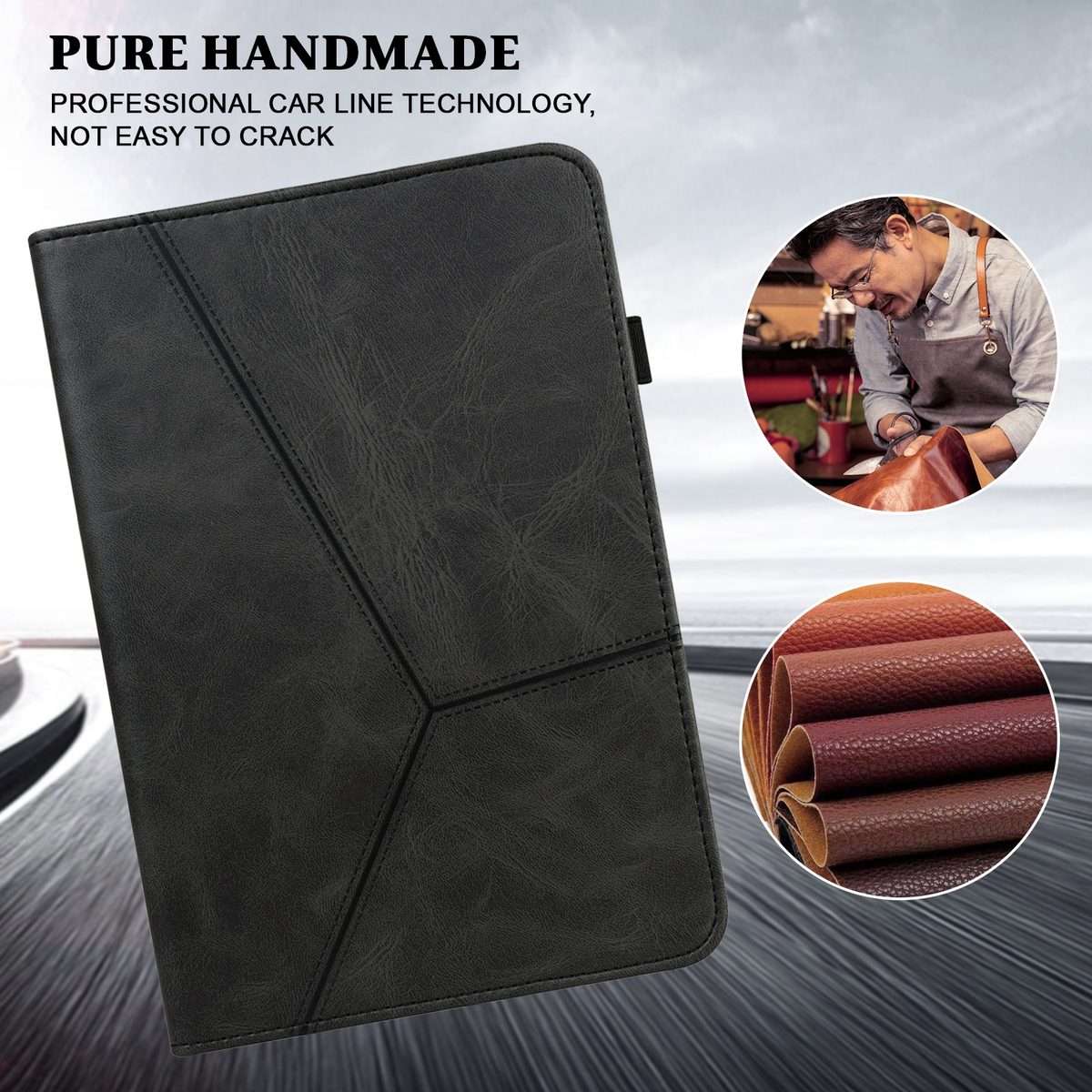 For Xiaomi Poco Pad 12.1 Solid Color Stripe Embossed Leather Tablet Case(Black)