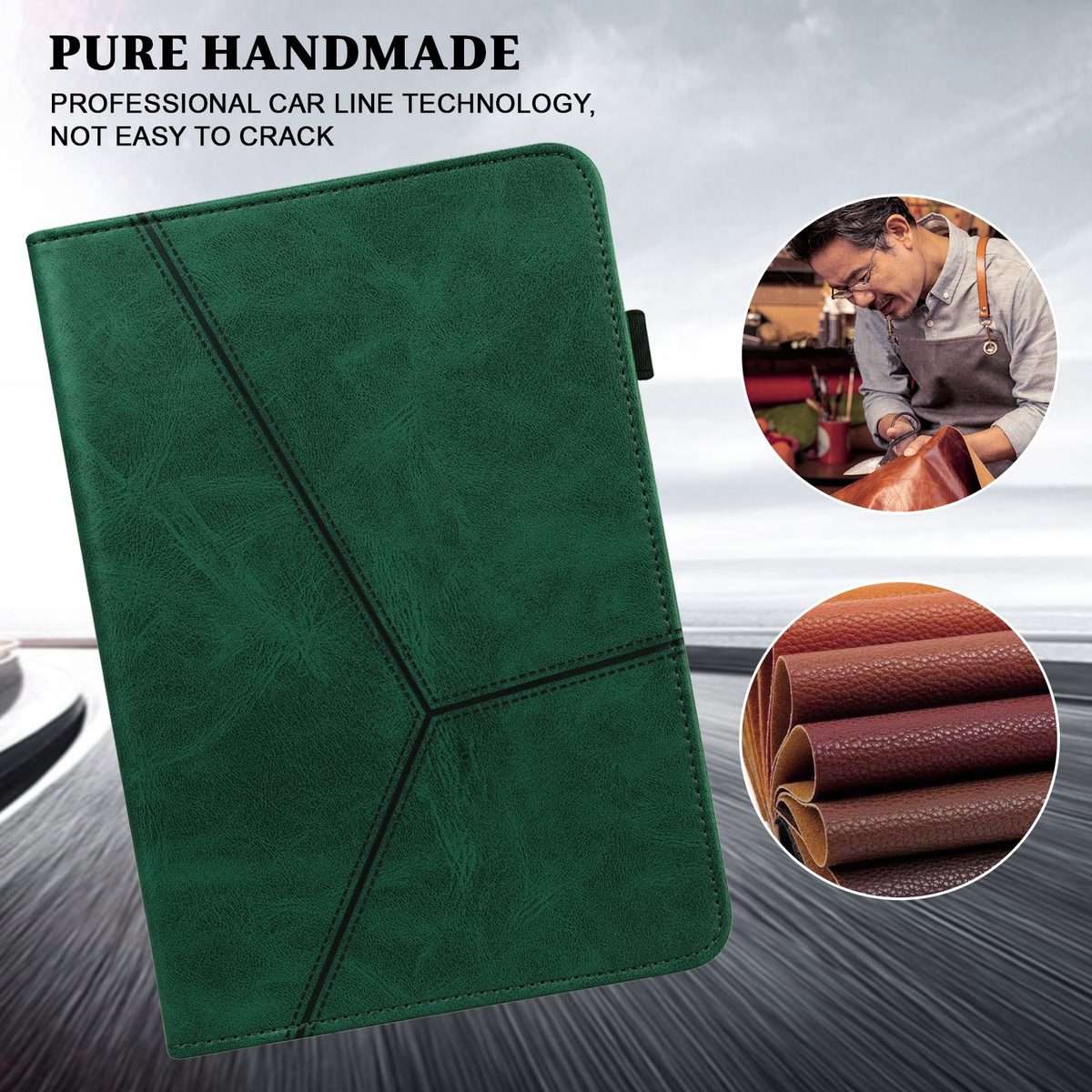 For Xiaomi Poco Pad 12.1 Solid Color Stripe Embossed Leather Tablet Case(Green)