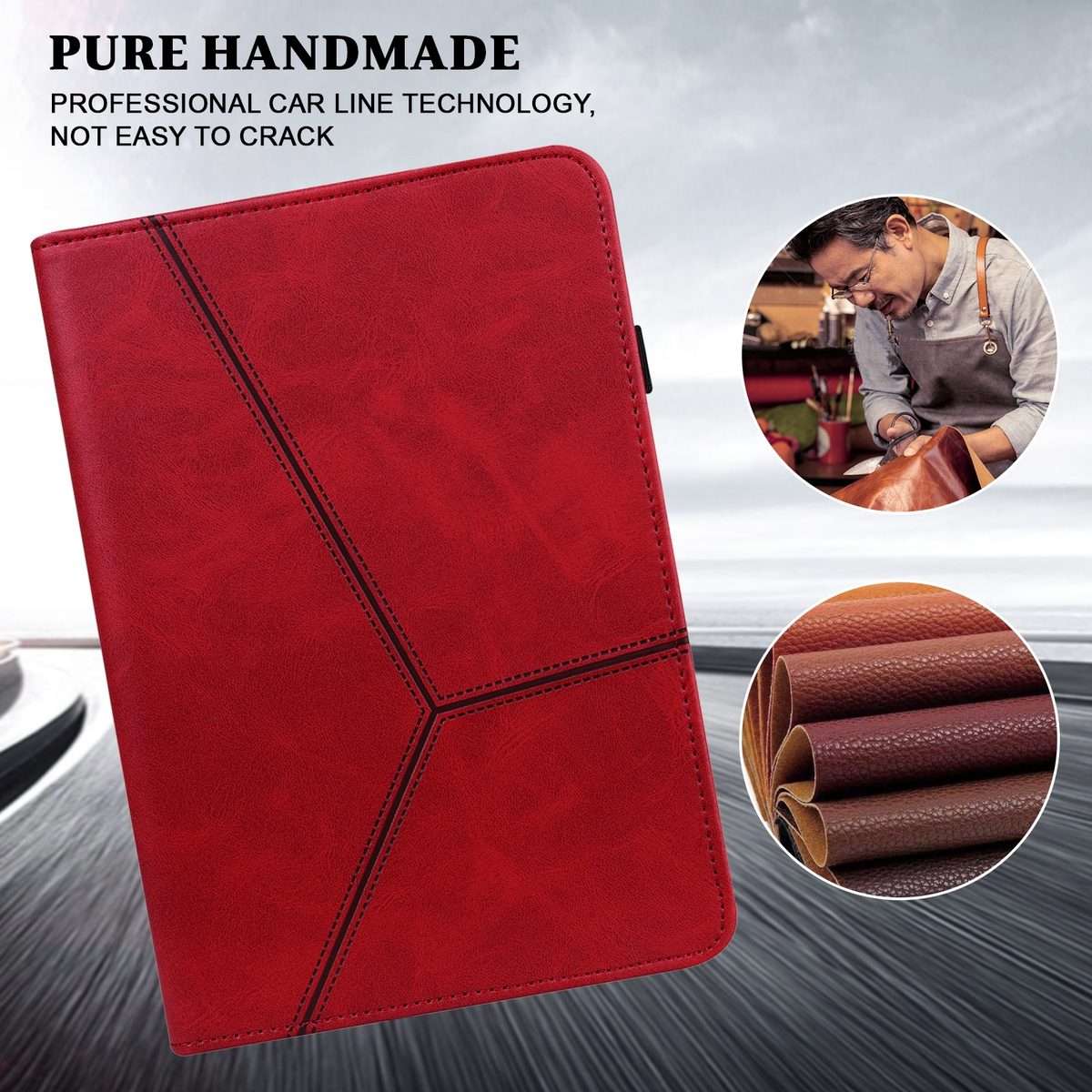 For Xiaomi Poco Pad 12.1 Solid Color Stripe Embossed Leather Tablet Case(Red)