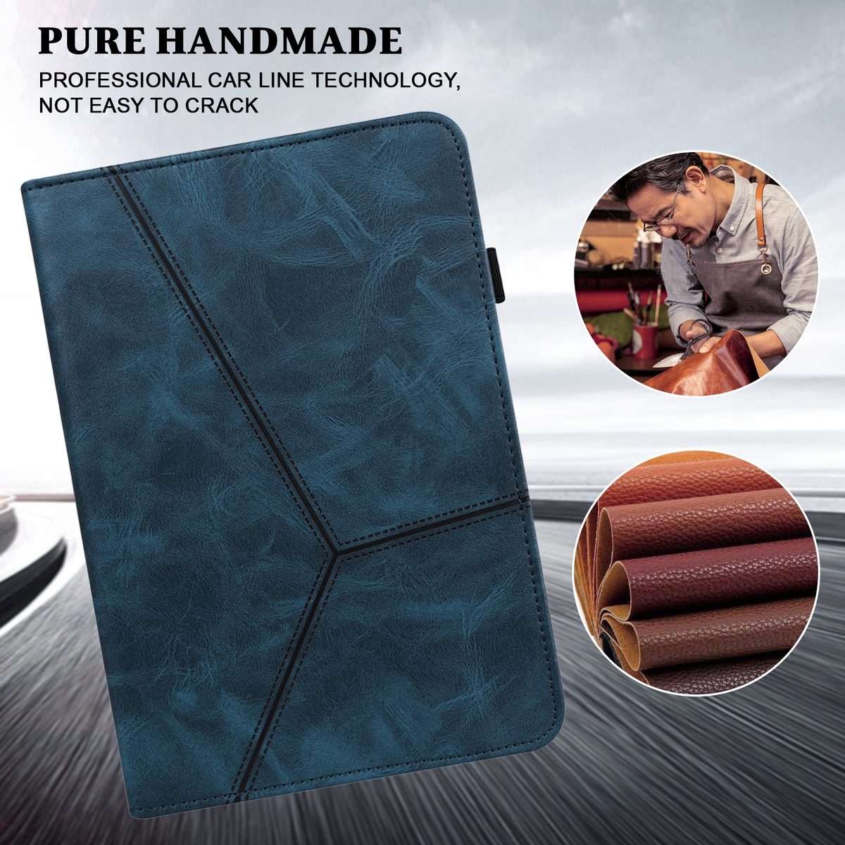 For Xiaomi Poco Pad 12.1 Solid Color Stripe Embossed Leather Tablet Case(Blue)