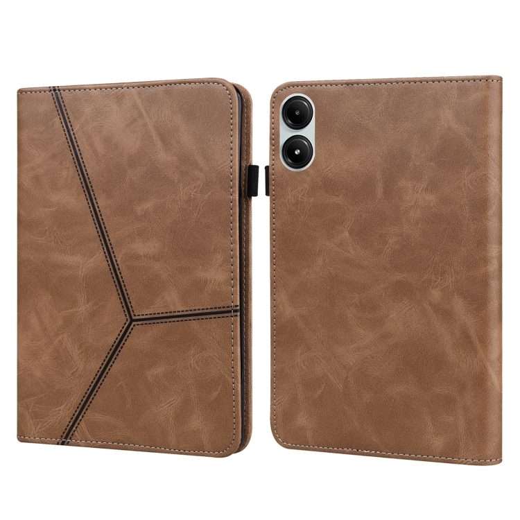 For Xiaomi Poco Pad 12.1 Solid Color Stripe Embossed Leather Tablet Case(Brown)