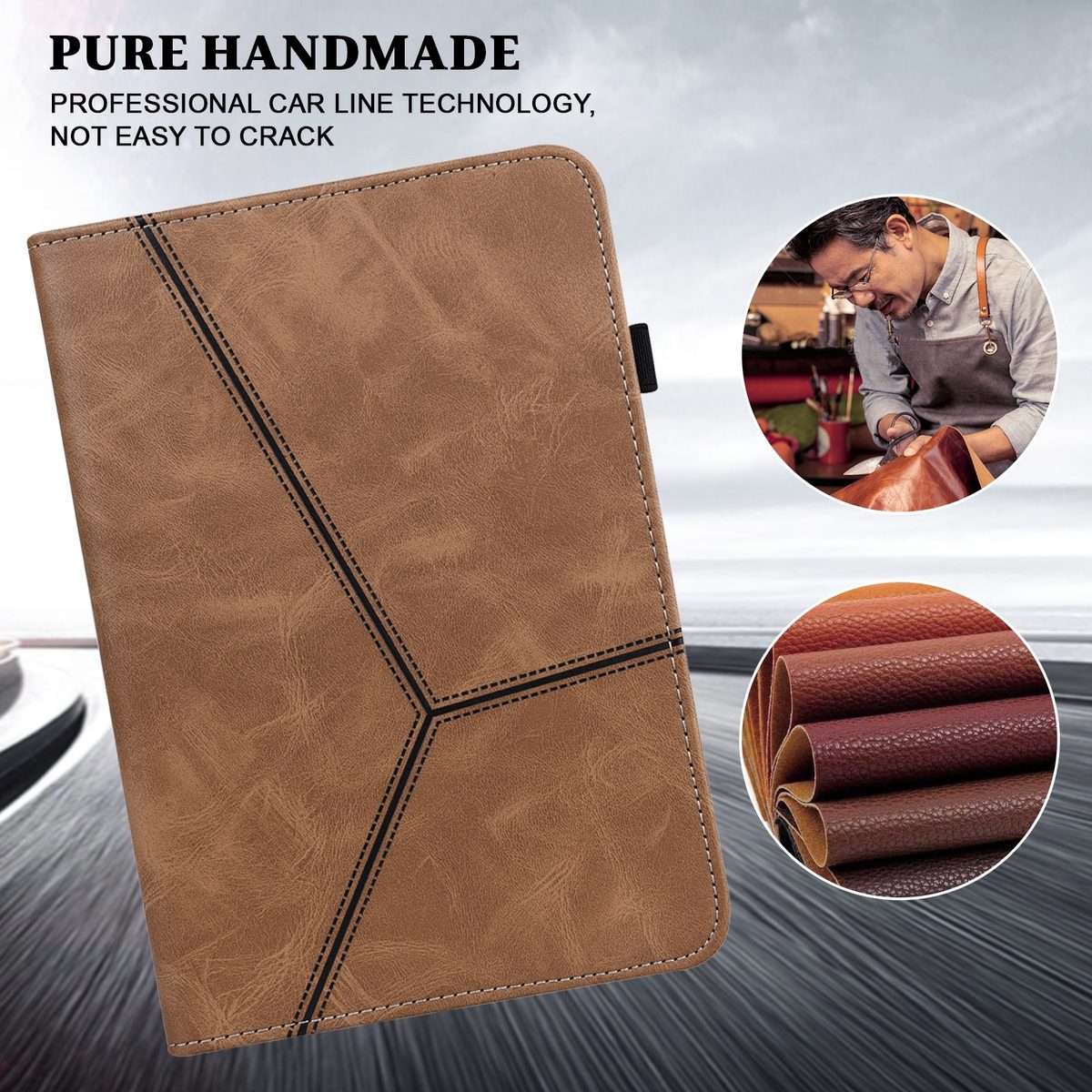 For Xiaomi Poco Pad 12.1 Solid Color Stripe Embossed Leather Tablet Case(Brown)