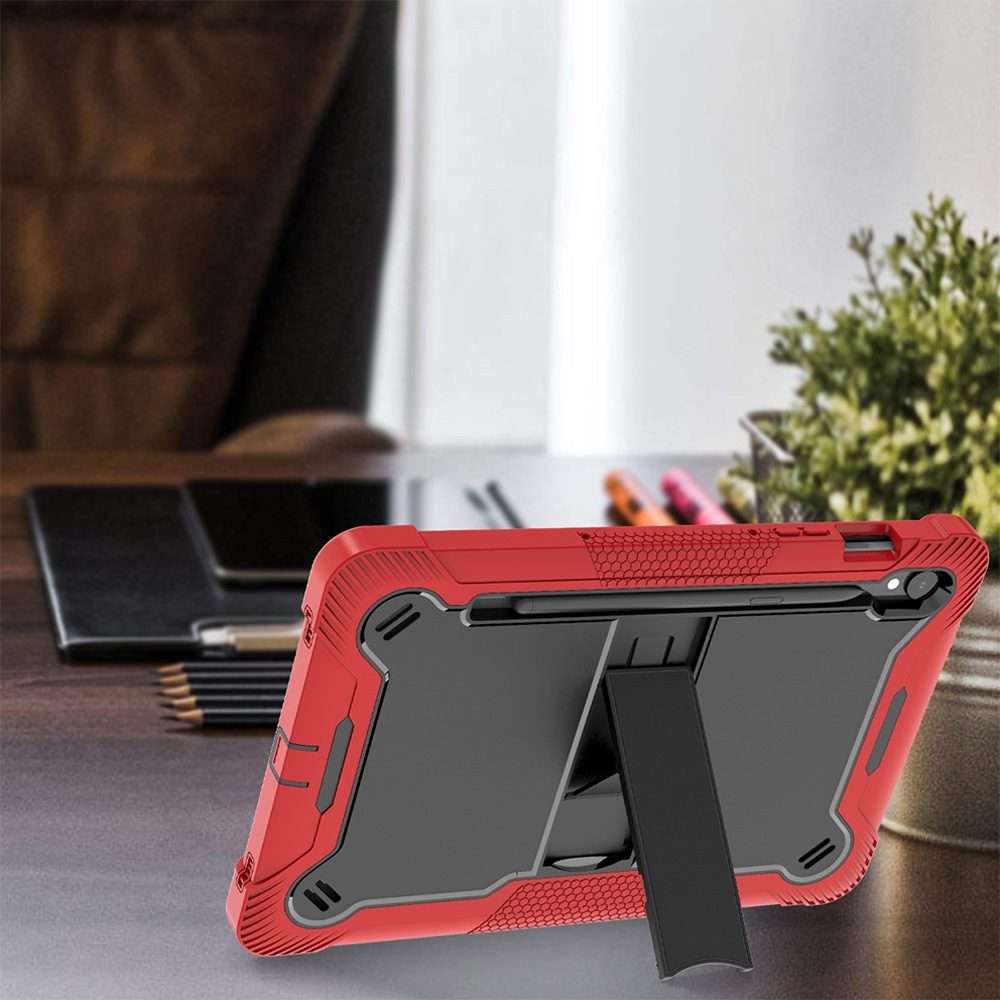 For Samsung Galaxy Tab S9 Shockproof Silicone Hybrid PC Tablet Case with Holder(Black + Red)