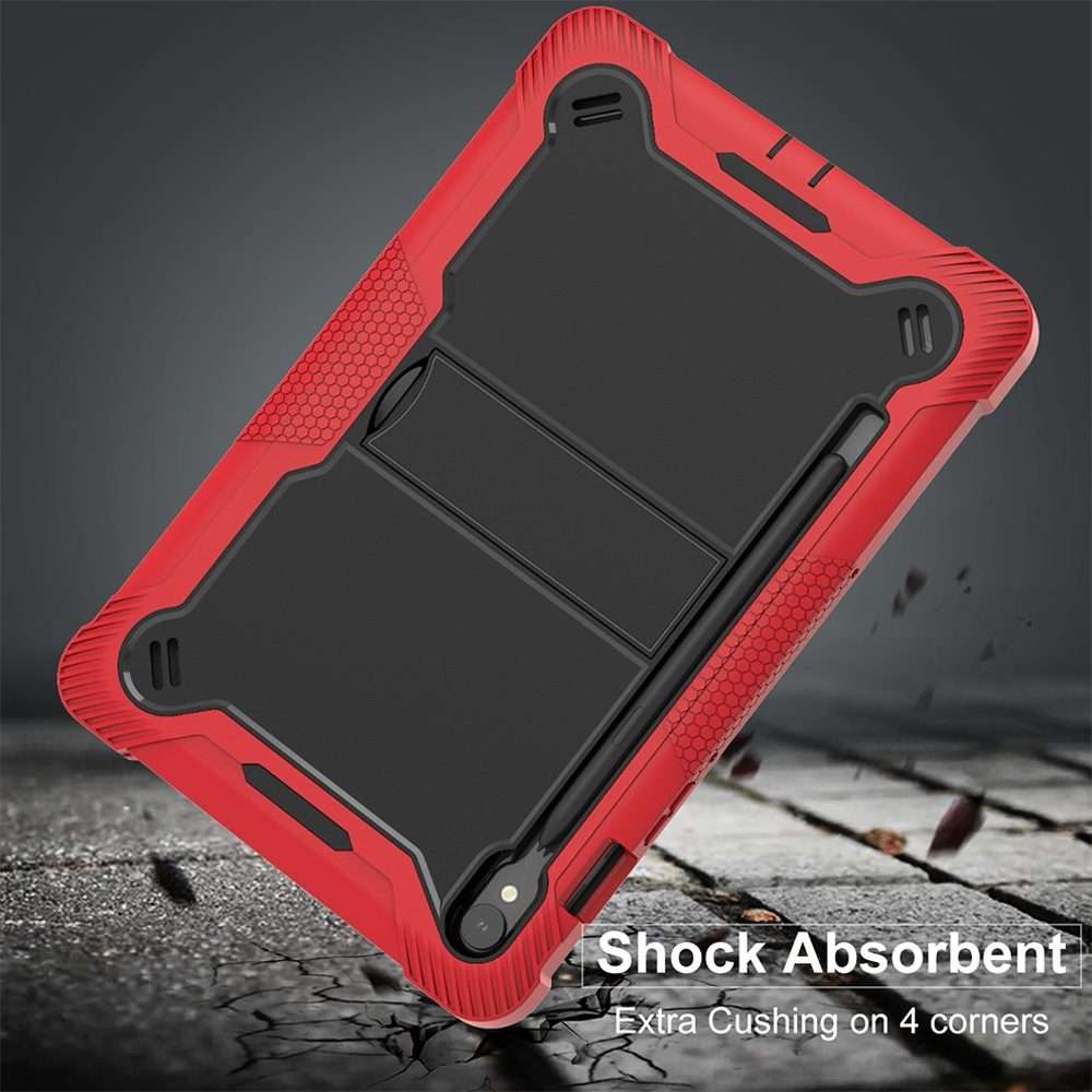 For Samsung Galaxy Tab S9 Shockproof Silicone Hybrid PC Tablet Case with Holder(Black + Red)