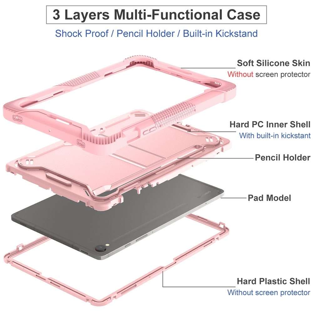For Samsung Galaxy Tab S9 Shockproof Silicone Hybrid PC Tablet Case with Holder(Rose Gold)