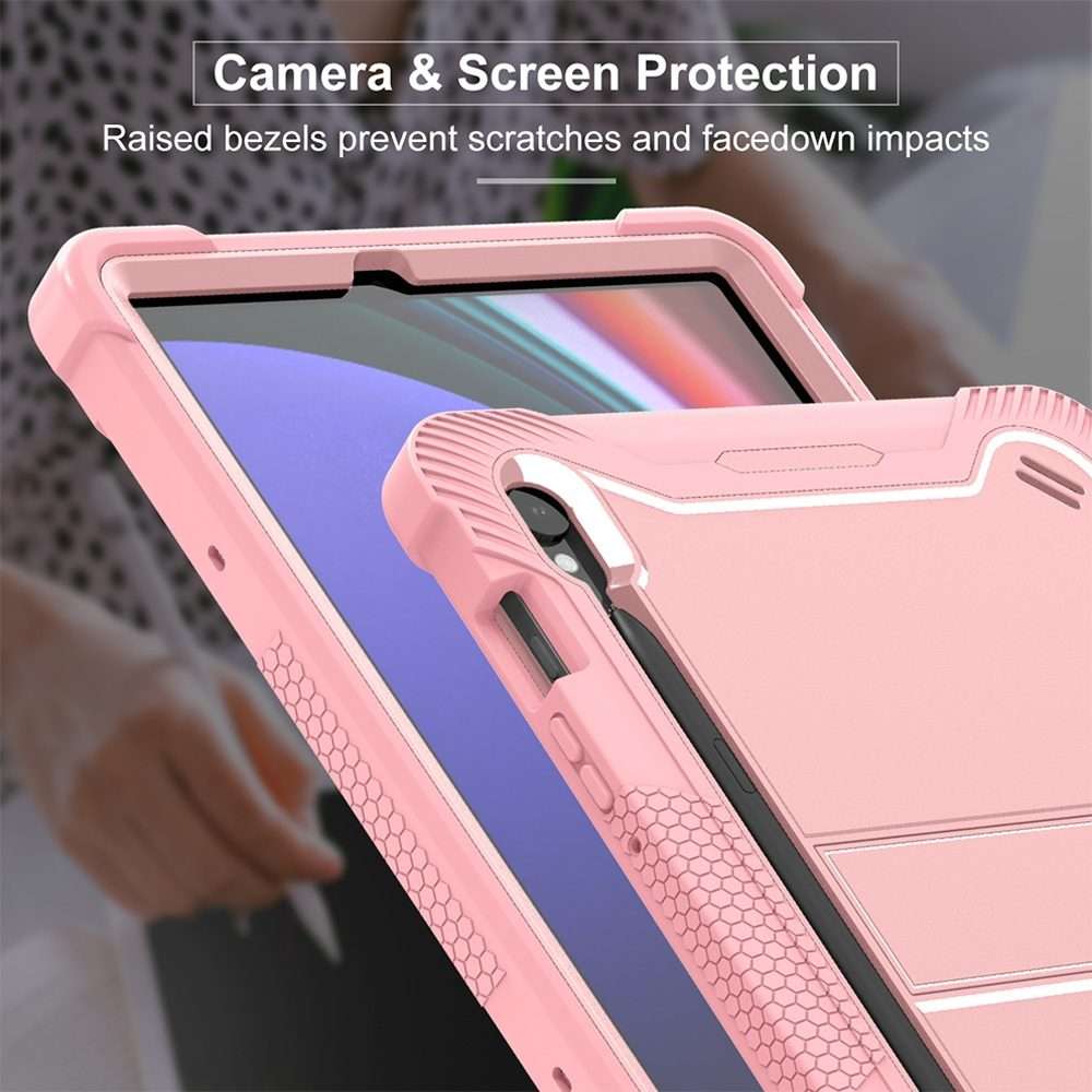 For Samsung Galaxy Tab S9 Shockproof Silicone Hybrid PC Tablet Case with Holder(Rose Gold)