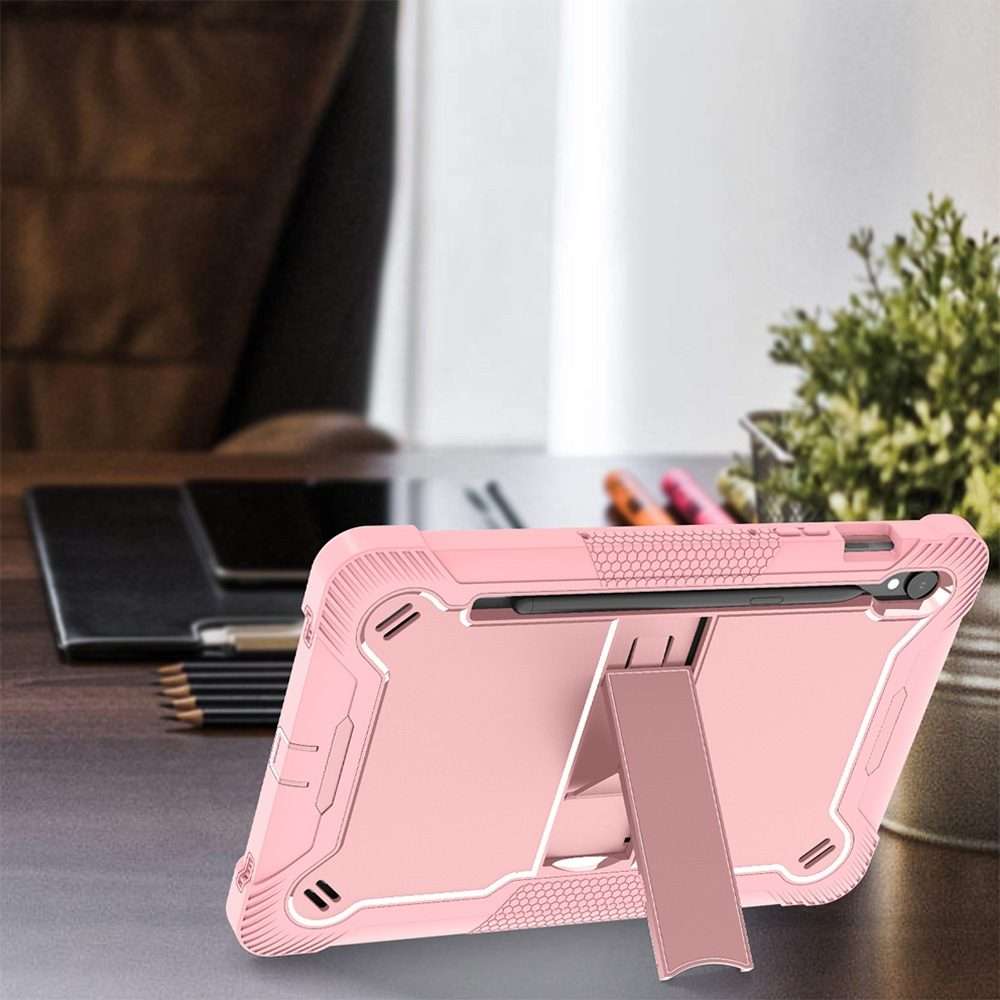 For Samsung Galaxy Tab S9 Shockproof Silicone Hybrid PC Tablet Case with Holder(Rose Gold)