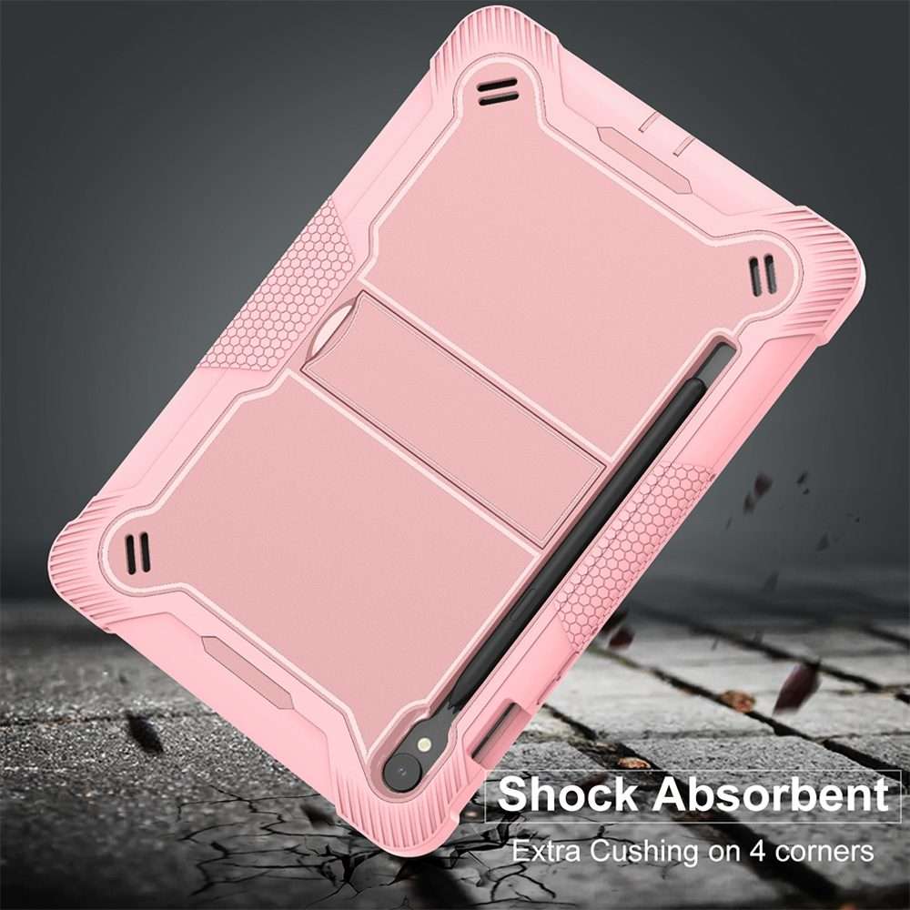 For Samsung Galaxy Tab S9 Shockproof Silicone Hybrid PC Tablet Case with Holder(Rose Gold)