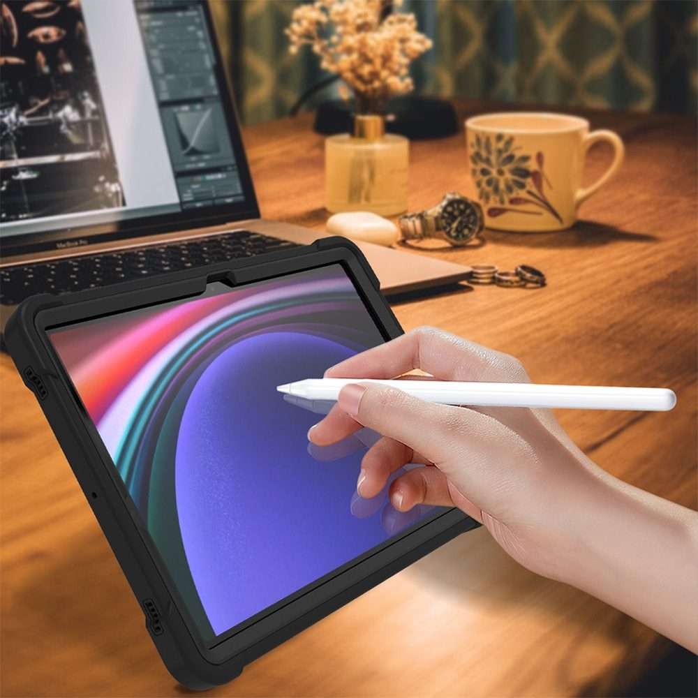 For Samsung Galaxy Tab S9 Shockproof Silicone Hybrid PC Tablet Case with Holder(Black)