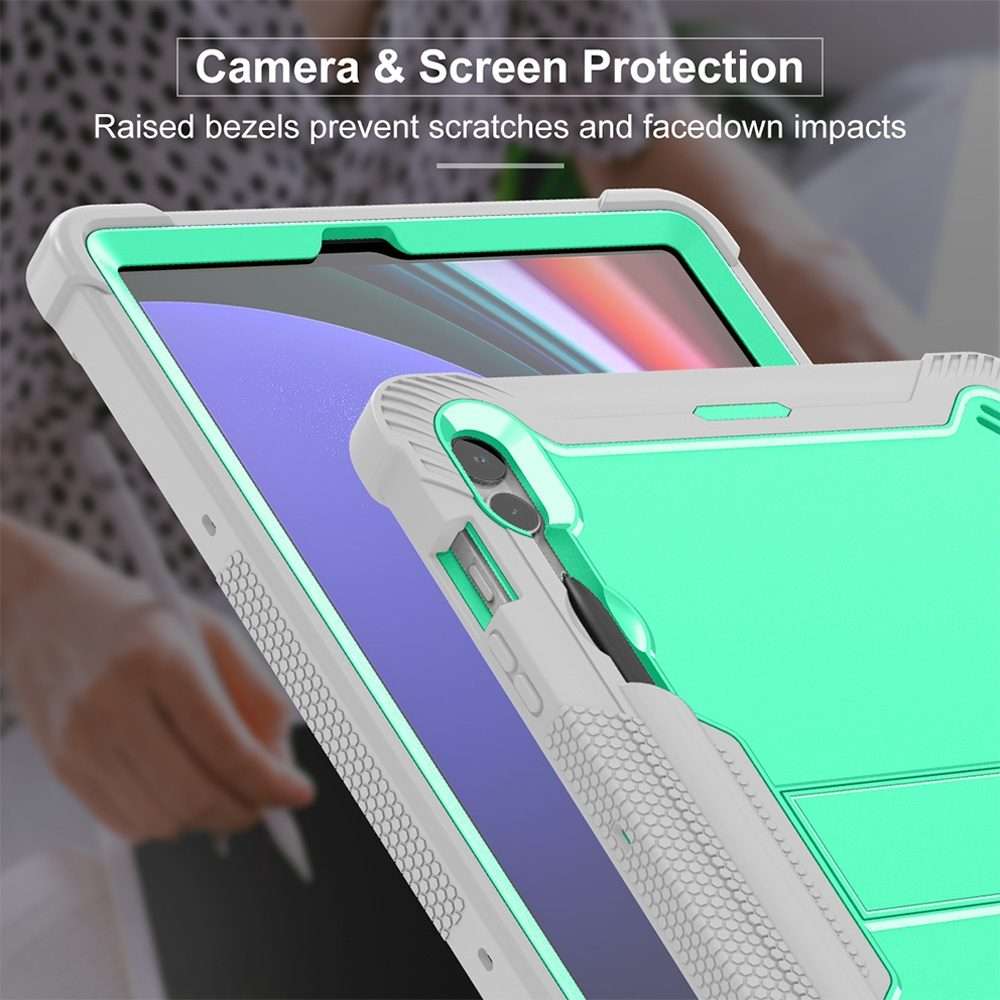 For Samsung Galaxy Tab S9+ Shockproof Silicone Hybrid PC Tablet Case with ... (Mint Green + Grey)