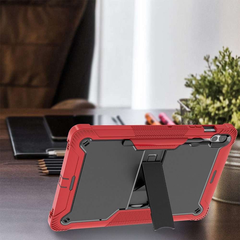 For Samsung Galaxy Tab S9+ Shockproof Silicone Hybrid PC Tablet Case with Holder(Black + Red)