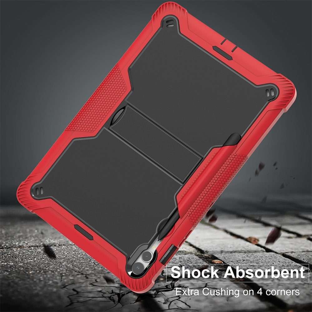 For Samsung Galaxy Tab S9+ Shockproof Silicone Hybrid PC Tablet Case with Holder(Black + Red)