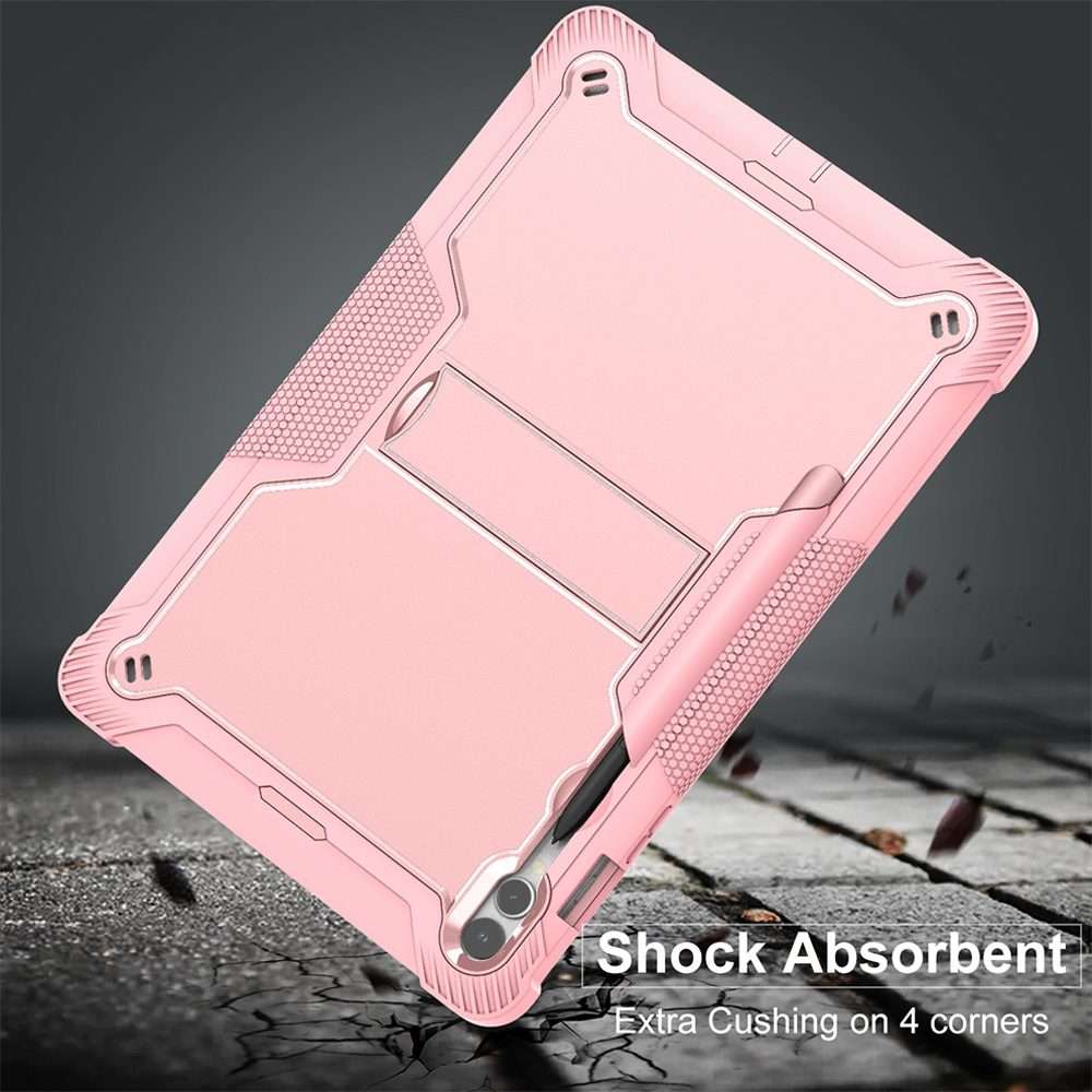 For Samsung Galaxy Tab S9+ Shockproof Silicone Hybrid PC Tablet Case with Holder(Rose Gold)