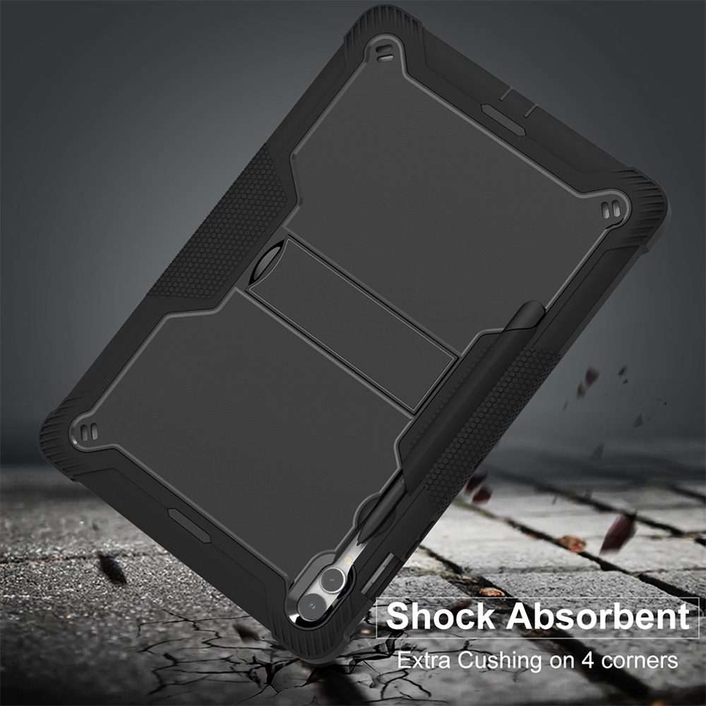 For Samsung Galaxy Tab S9+ Shockproof Silicone Hybrid PC Tablet Case with Holder(Black)