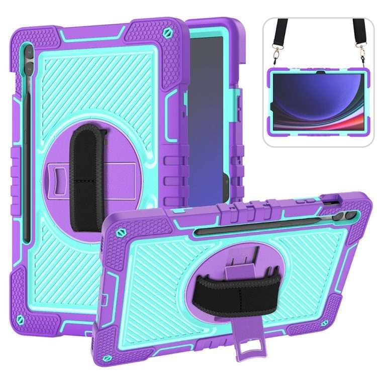 For Samsung Galaxy Tab S9+ 360 Degree Rotation PC Contrast Silicone Tabl ... (Purple + Mint Green)