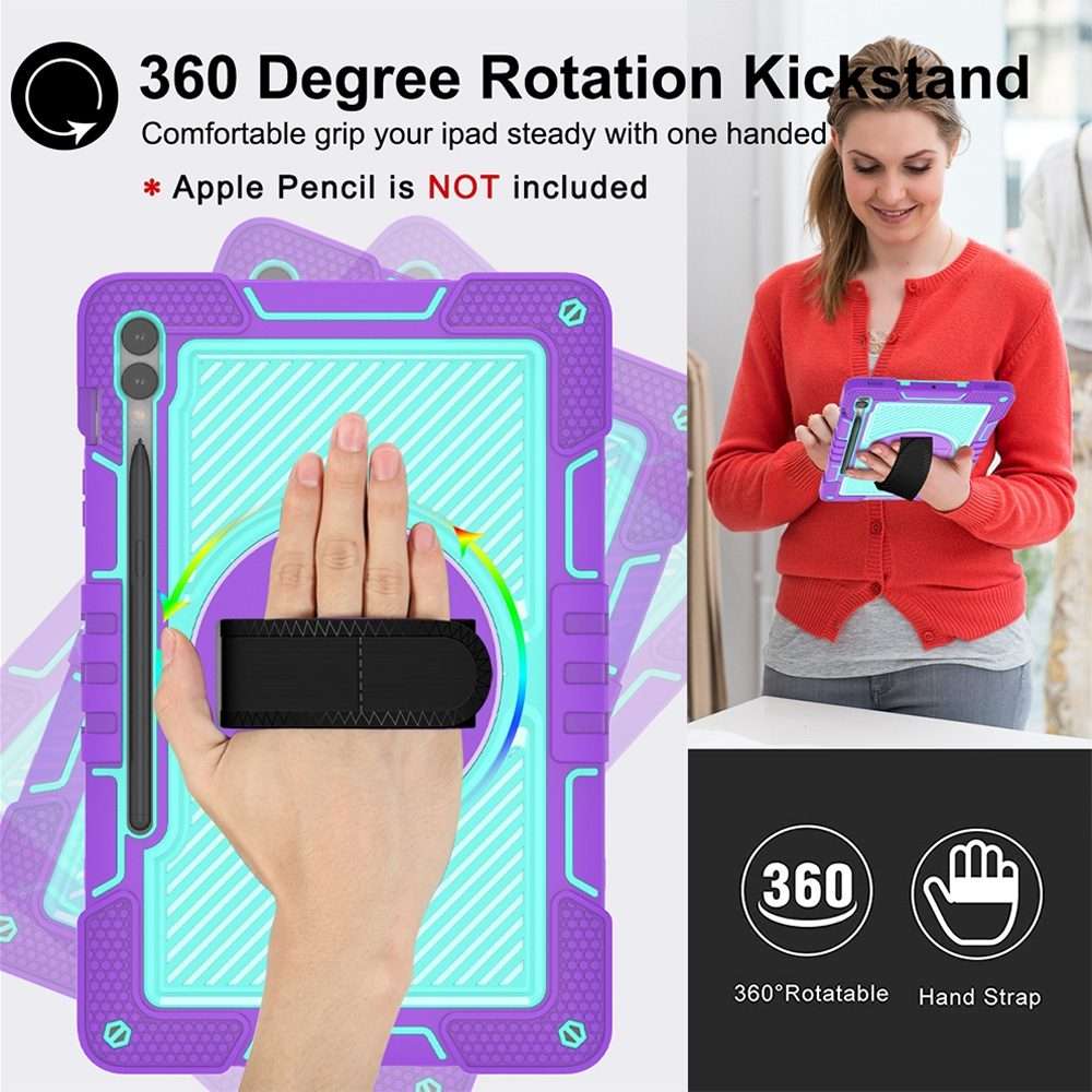 For Samsung Galaxy Tab S9+ 360 Degree Rotation PC Contrast Silicone Tabl ... (Purple + Mint Green)