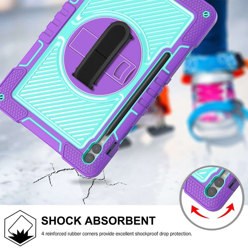 For Samsung Galaxy Tab S9+ 360 Degree Rotation PC Contrast Silicone Tabl ... (Purple + Mint Green)