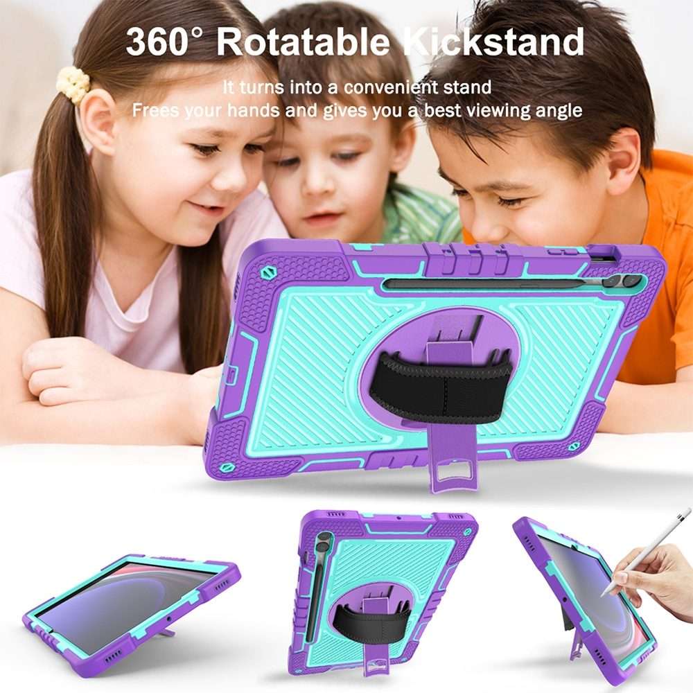 For Samsung Galaxy Tab S9+ 360 Degree Rotation PC Contrast Silicone Tabl ... (Purple + Mint Green)