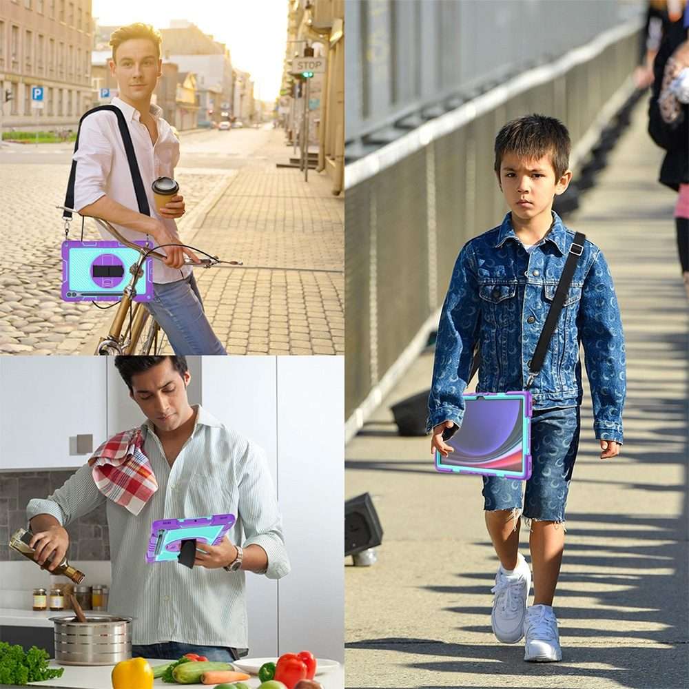 For Samsung Galaxy Tab S9+ 360 Degree Rotation PC Contrast Silicone Tabl ... (Purple + Mint Green)