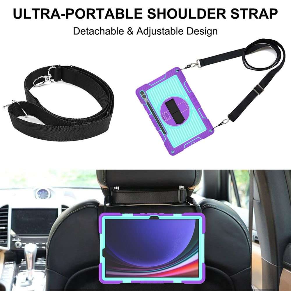 For Samsung Galaxy Tab S9+ 360 Degree Rotation PC Contrast Silicone Tabl ... (Purple + Mint Green)
