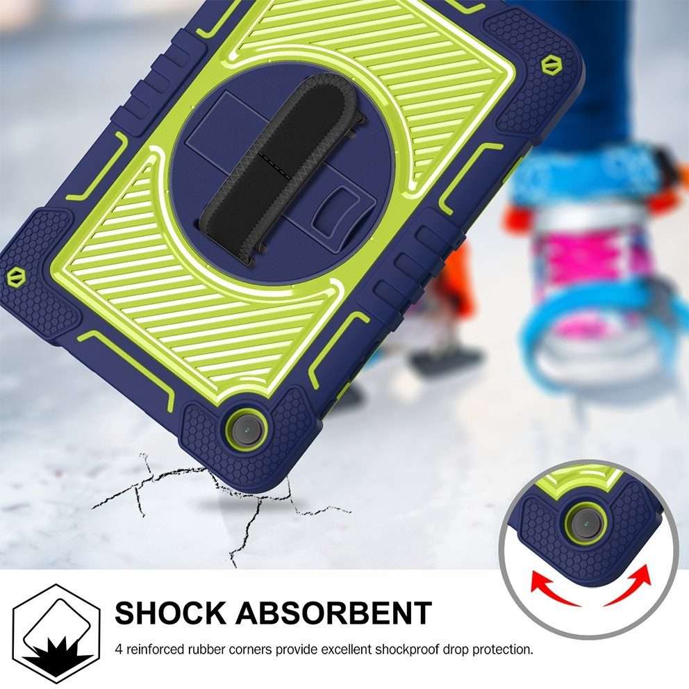 For Samsung Galaxy Tab A9+ 360 Degree Rotation PC Contrast Silicone ... (Navy Blue + Yellow Green)